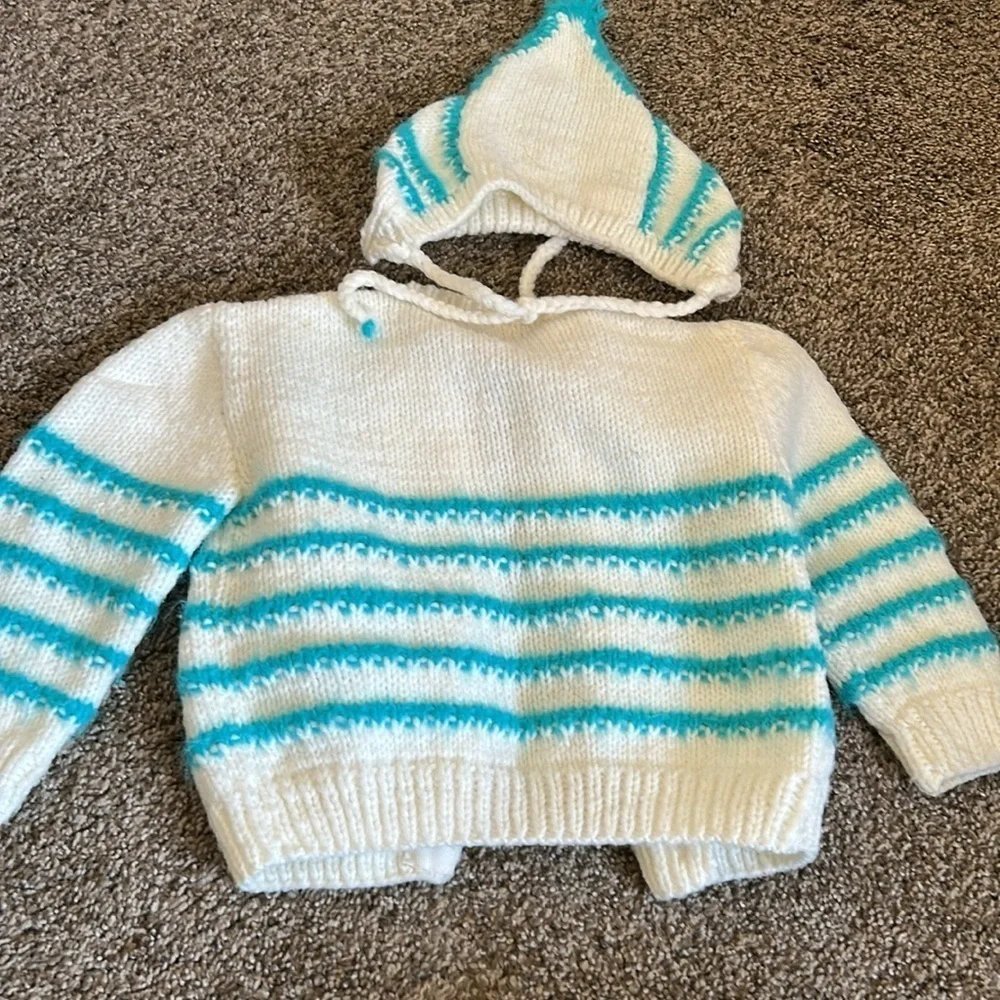 Vintage Knitted Baby Sweater and Hat